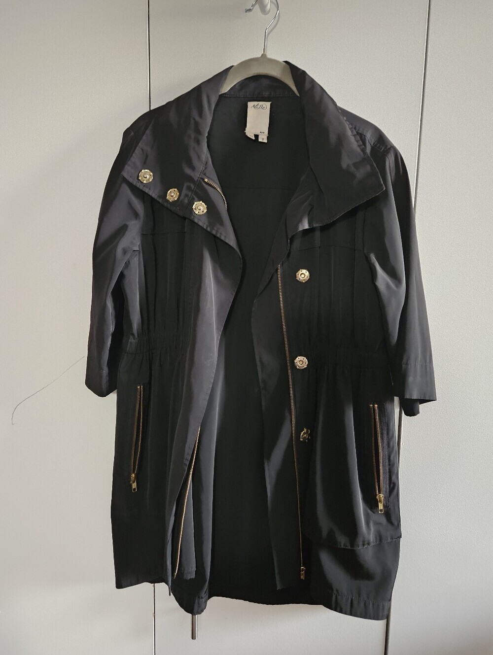 Ali Ro Black Utility Jacket | Size 2 (S/M) | Adjustable Sleeves | Gold Hardware